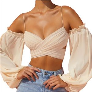 Oh Polly 'Til Sundown Long Sleeve Wrap Crop Top - Size 2/US, 6/UK